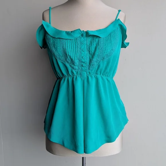 Green Ruffle Babydoll Tank Top - Picture 1 of 5